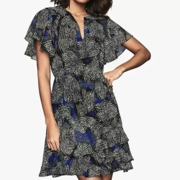 REISS Abstract Print Flutter Sleeve Dress NWOT - Picture 1 of 6